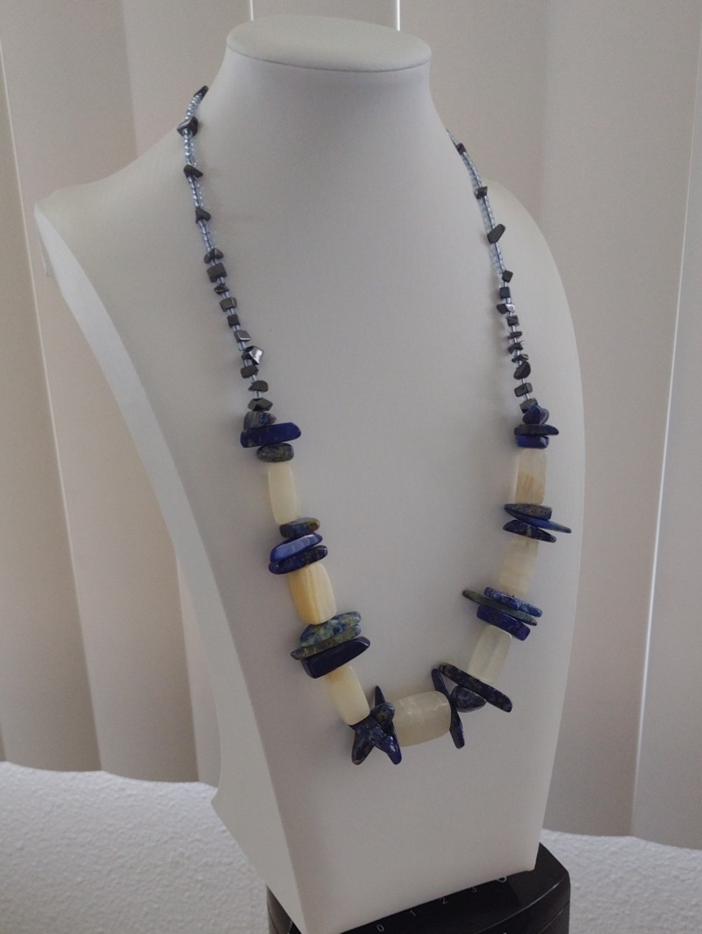 Handcrafted Lapi,Quartz & Hematite Semi-Precious Beaded Necklace